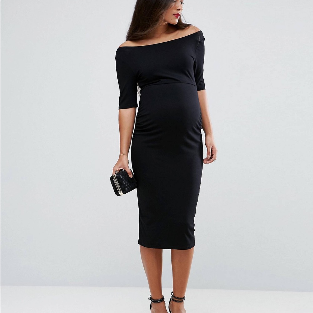 Black ASOS Maternity Bardot dress with half sleeve